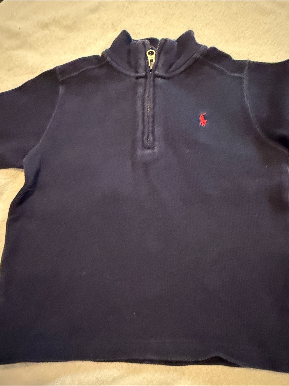Ralph Lauren Men’s Navy Quarter-Zip Sweater with Red Pony